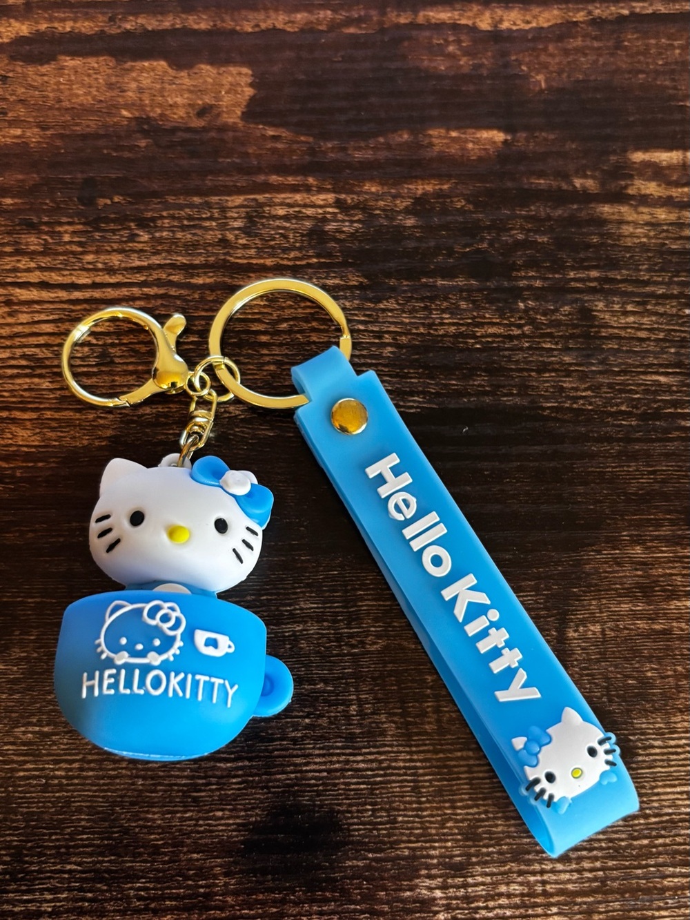 Hello Kitty Blue Silicone Keychain Set with‎ Gold Hardware